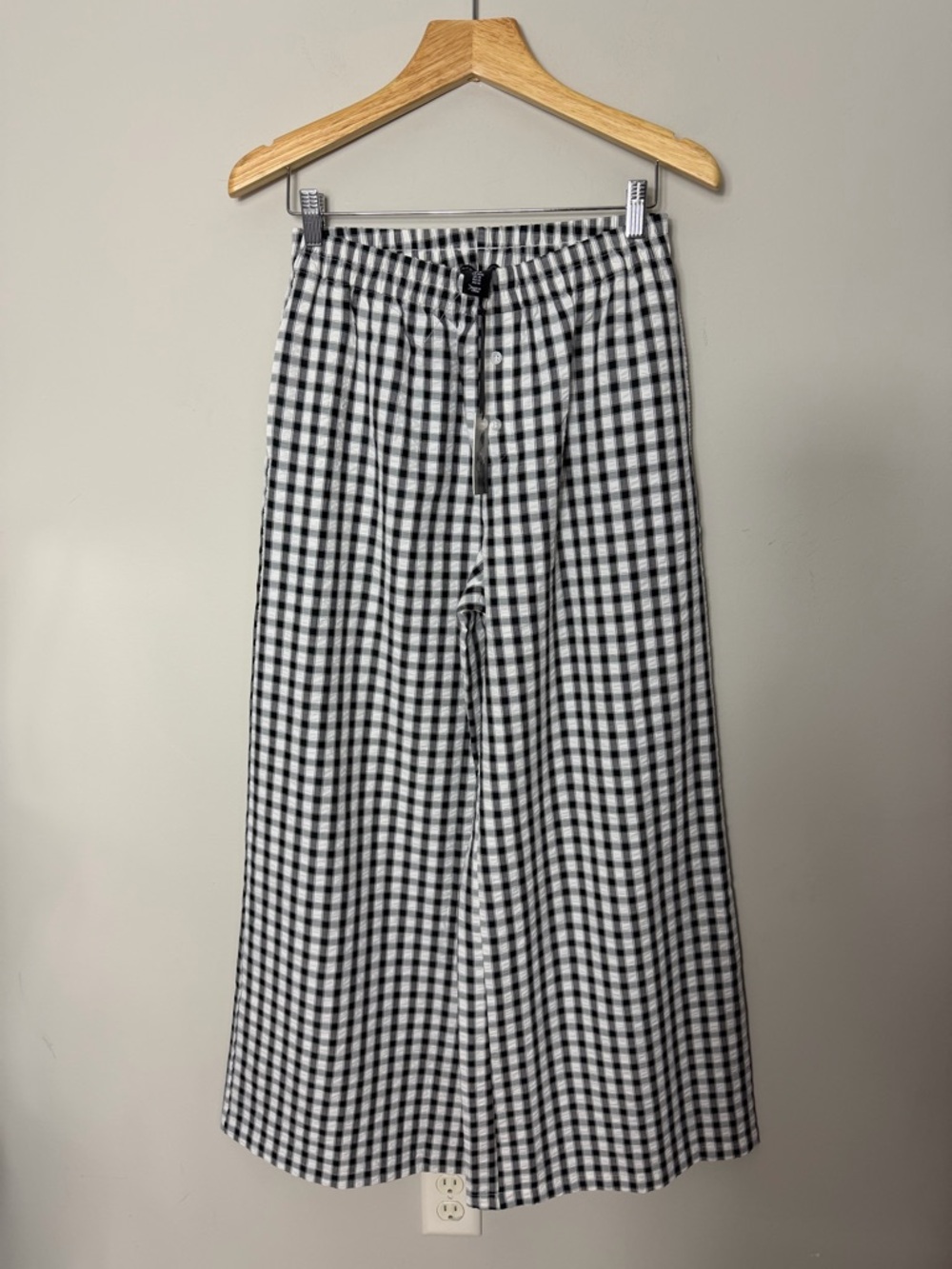NEW Sincerely Jules Wide Leg Seersucker Gingham Pants Black White  Medium 127
